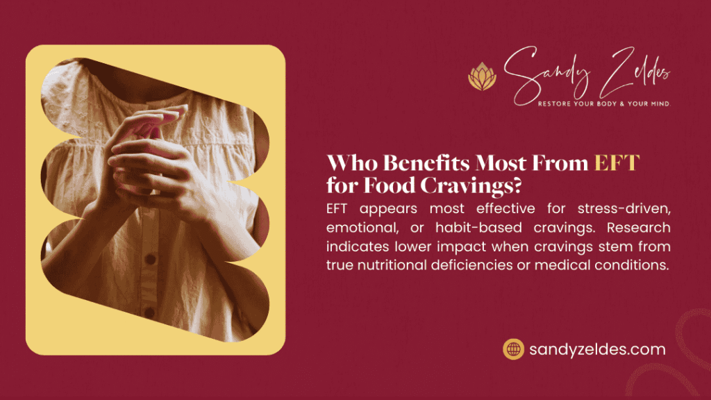 Woman holding hands to chest in emotional moment, illustrating how EFT works best for stress-driven, emotional, and habit-based food cravings rather than nutritional deficiencies.